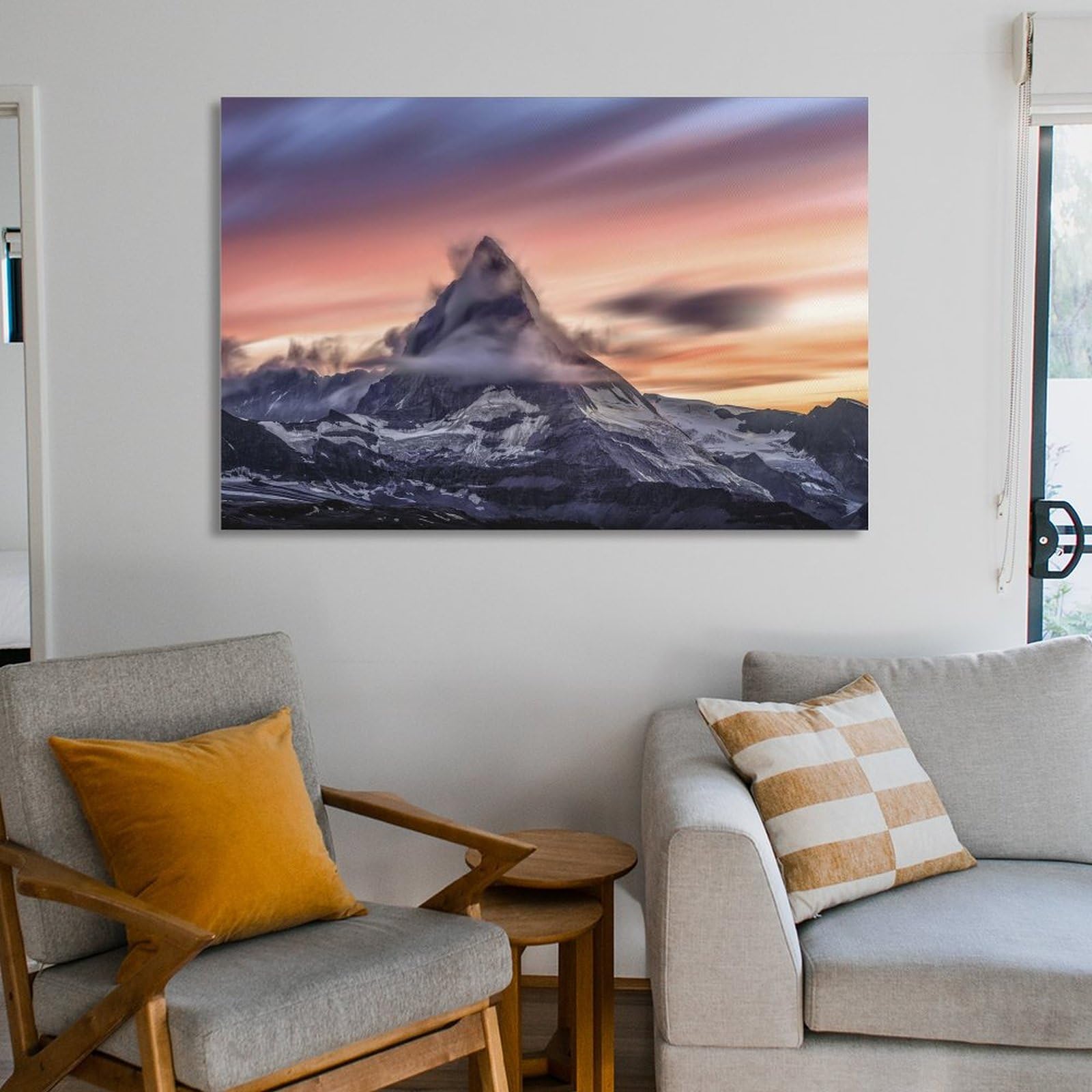 Amazon.co.jp: 絵画 マッターホルン曇りの日の出インテリア 絵画 雪を